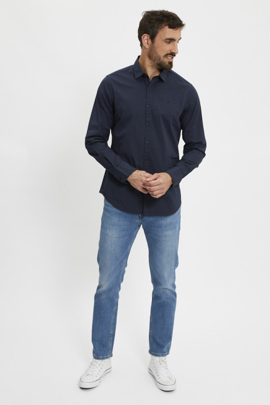 Chemise ajustée bleu marine coton mélangé Replay homme