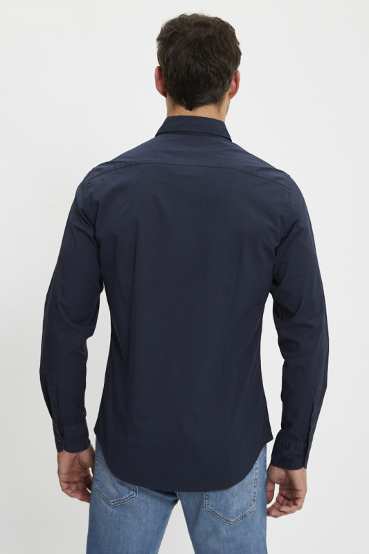 Chemise ajustée bleu marine coton mélangé