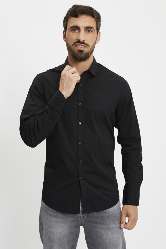 Chemise ajustée noire coton mélangé