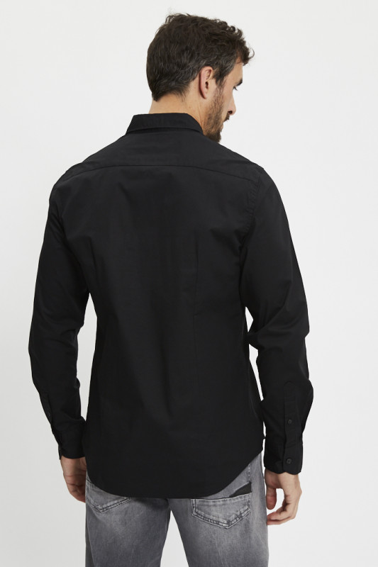 Chemise ajustée noire coton mélangé homme