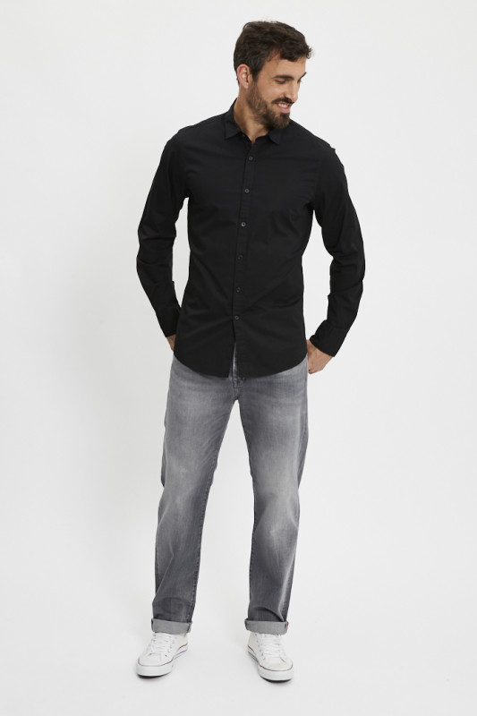 Chemise ajustée noire coton mélangé Replay