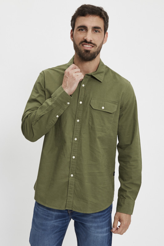 Chemise kaki lin & coton homme