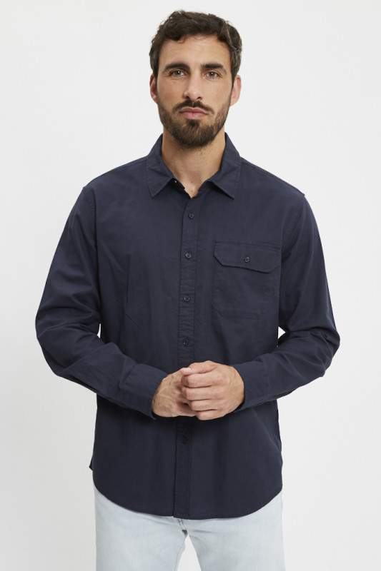 Chemise bleu marine lin & coton homme