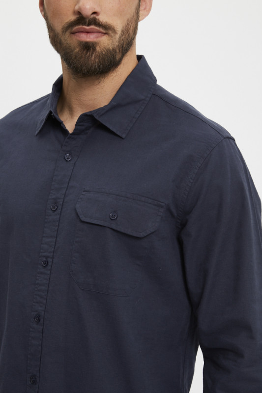 Chemise bleu marine lin & coton homme Replay