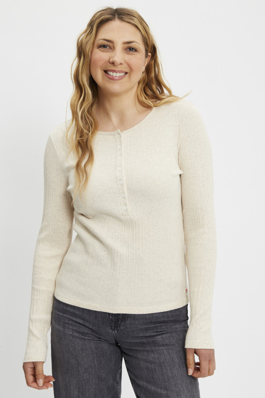 T-shirt Vacationer beige col tunisien femme