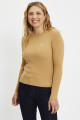 Pull slim col rond maille côtelée beige