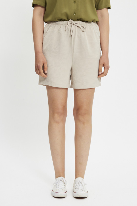 Short Lion taille haute beige