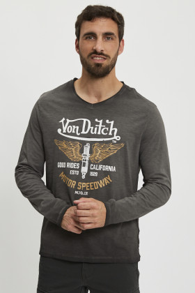 Tee shirt manches longues effet chiné gris homme