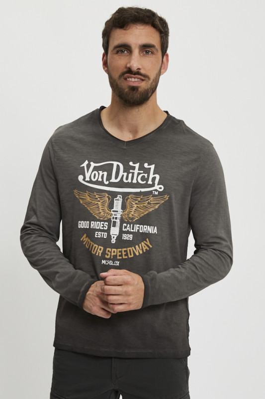 Tee shirt manches longues effet chiné gris homme