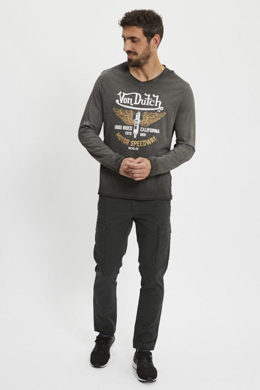 Tee shirt manches longues effet chiné gris Von Duch