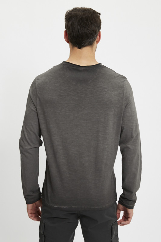 Tee shirt manches longues effet chiné gris