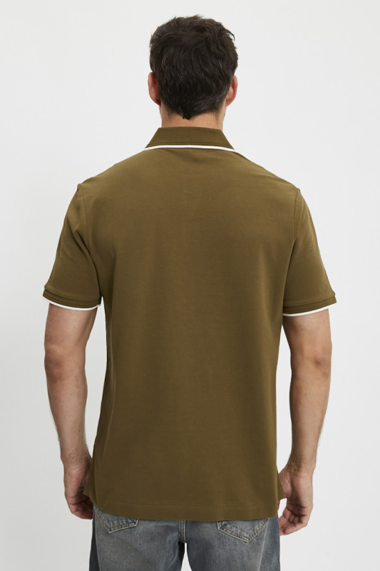 Polo chest logo striped kaki