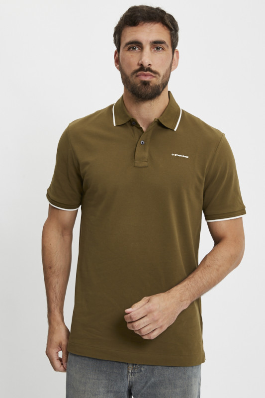 Polo chest logo striped kaki homme