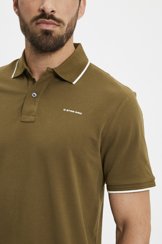 Polo chest logo striped kaki G-Star