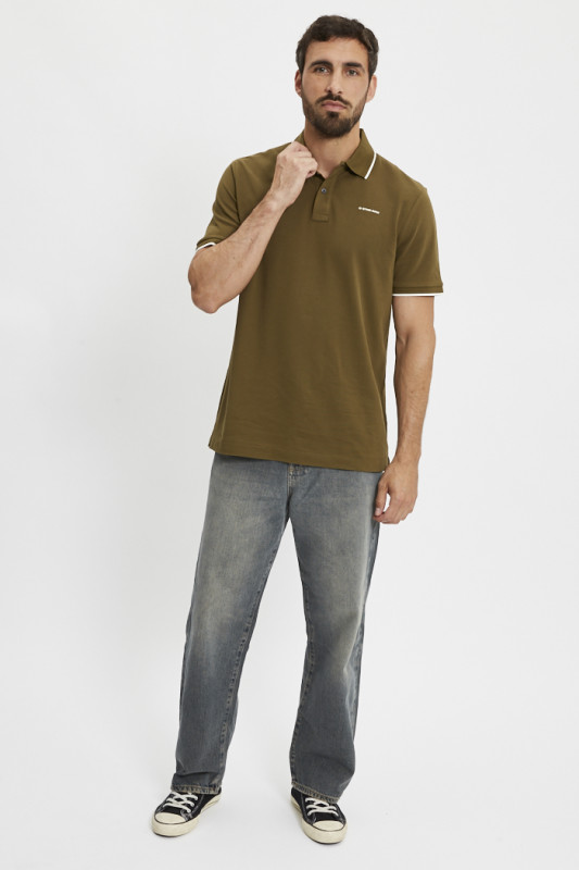 Polo chest logo striped kaki homme G-Star