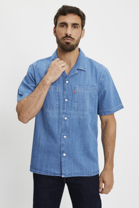 Chemise Camp standard en jean medium indigo homme
