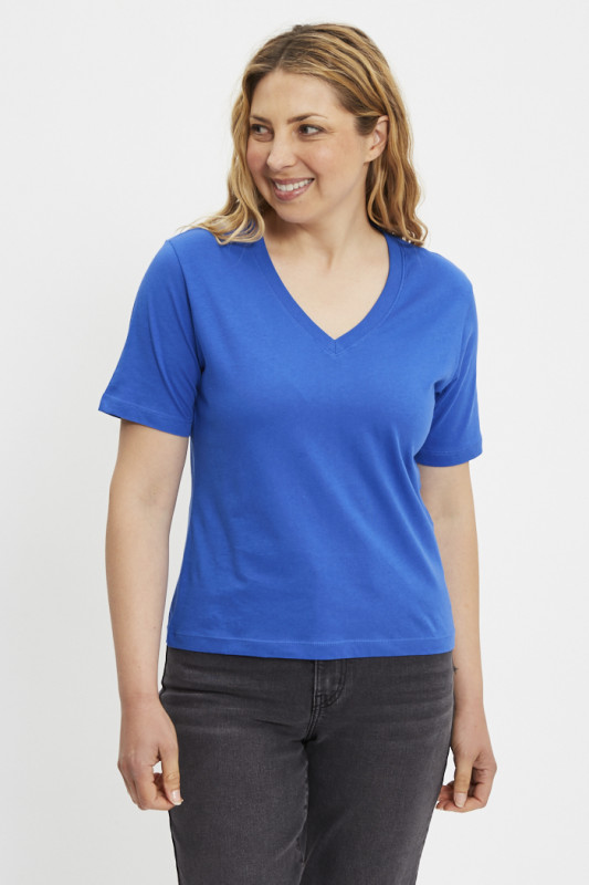 T-shirt Rex col V bleu électrique