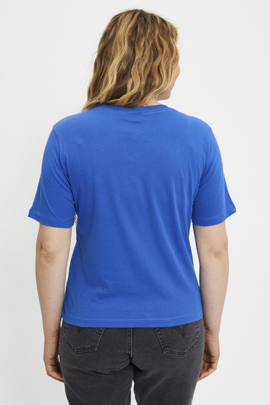 T-shirt Rex col V bleu électrique femme