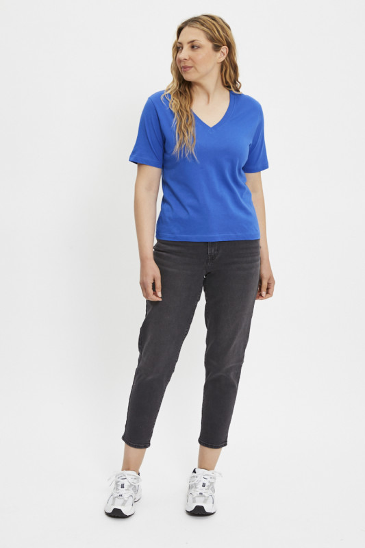 T-shirt Rex col V bleu électrique femme JDY