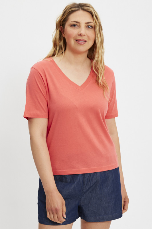 T-shirt Rex col V rose Dubarry