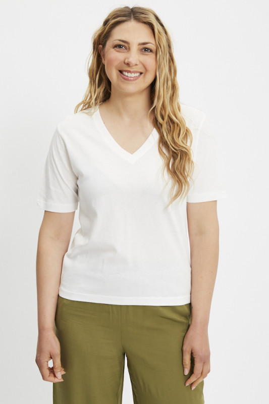 T-shirt Rex col V blanc femme