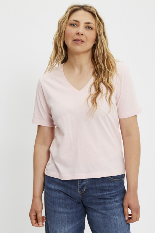 T-shirt Rex col V rose poudré femme