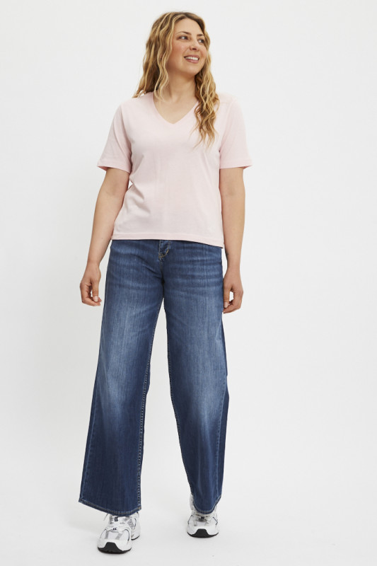 T-shirt Rex col V rose poudré femme JDY