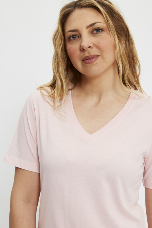 T-shirt Rex col V rose poudré JDY