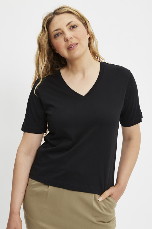 T-shirt Rex col V noir femme