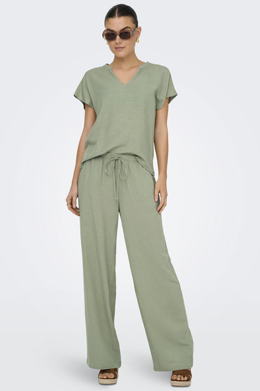 Pantalon Caya vert thé lin & viscose coupe ample