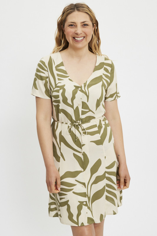 Robe Staro beige imprimé fleuilles femme