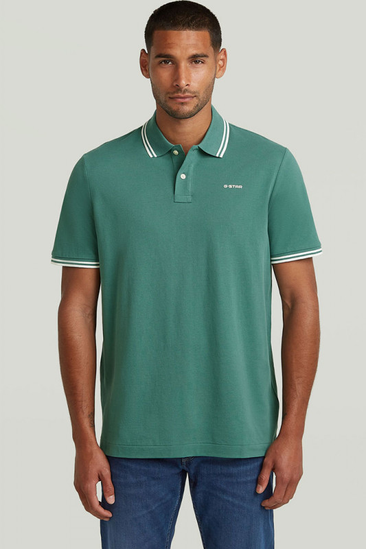Polo chest logo striped vert homme
