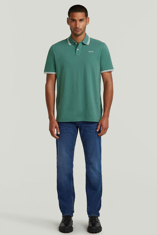 Polo chest logo striped vert homme en coton
