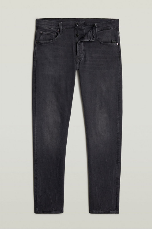Jeans 3301 straight noir homme coton mélangé