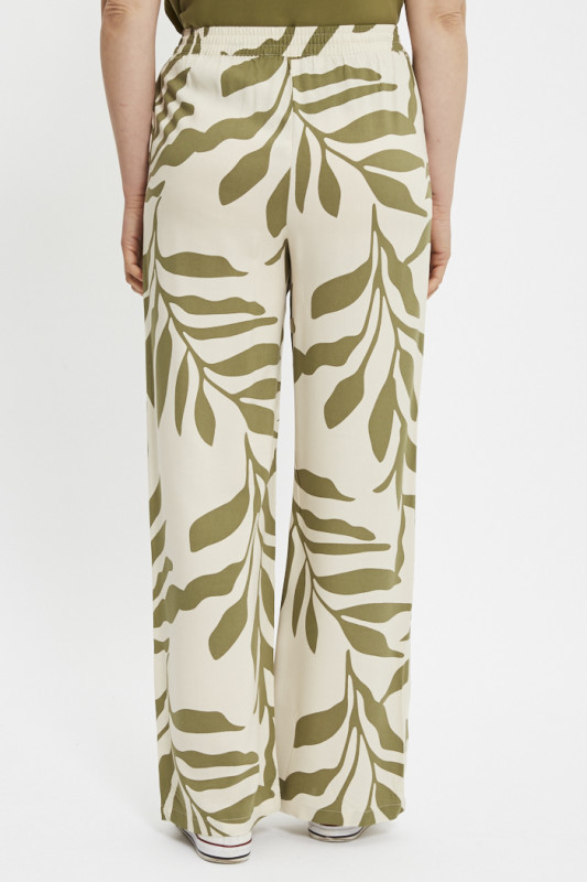 Pantalon large Staro beige imprimé feuilles