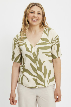 Chemise beige Staro imprimé feuilles