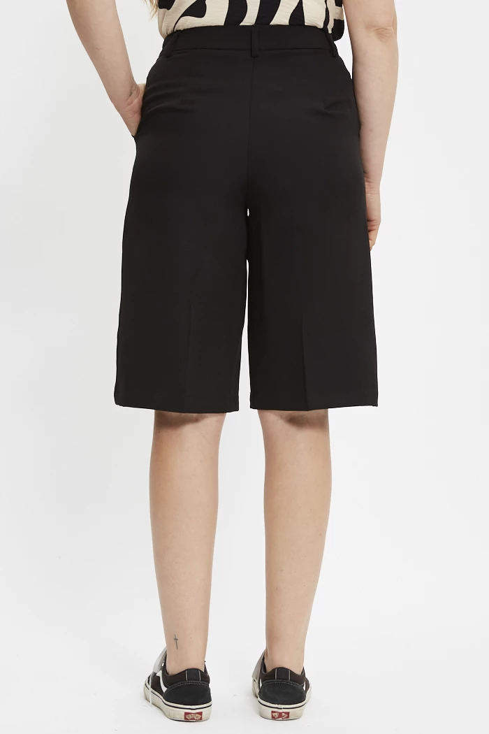 Short Bermuda Femme Noir - Confortable Coton Lin - Taille Haute - Jambe Large - Élastiqué Noir