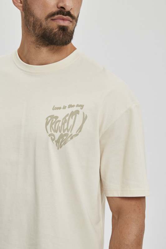 T-shirt couleurcrème coeur imprimé en relief homme PXP