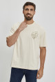 T-shirt couleur crème coeur imprimé en relief