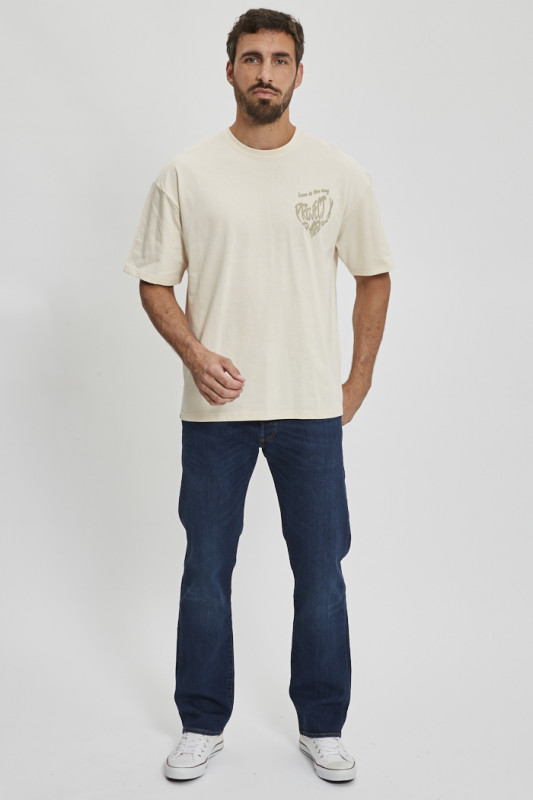 T-shirt couleurcrème coeur imprimé en relief homme PXP