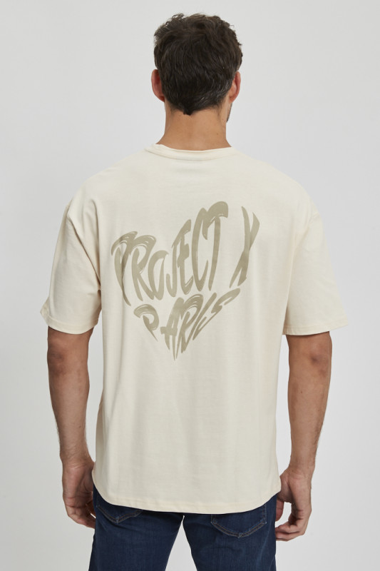 T-shirt couleurcrème coeur imprimé en relief