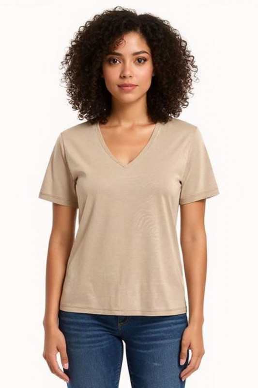 T-shirt Hannah col V beige femme