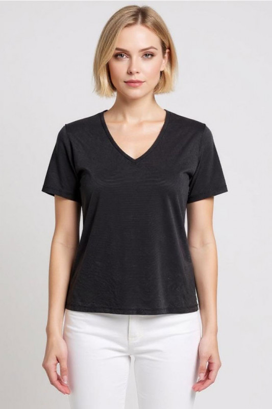 T-shirt Hannah col V noir femme