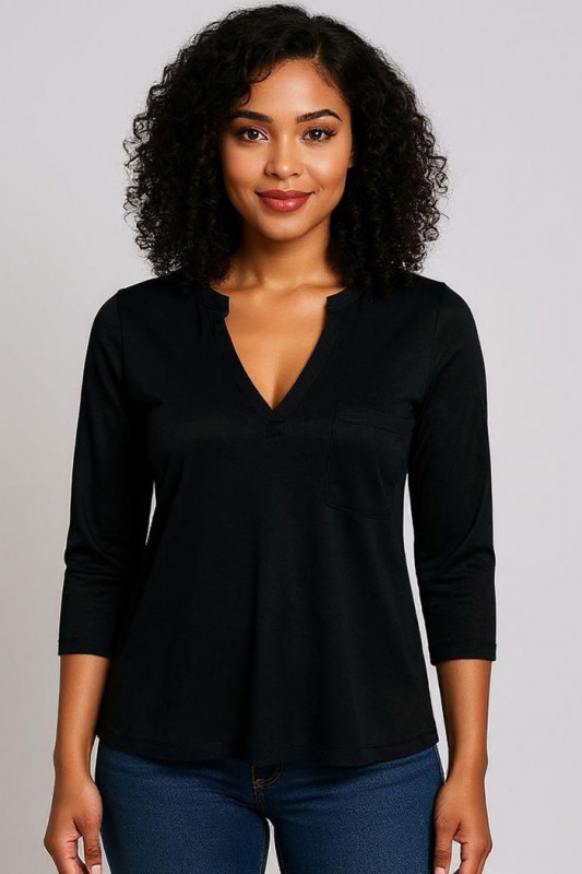 T-shirt Dalila col V noir femme