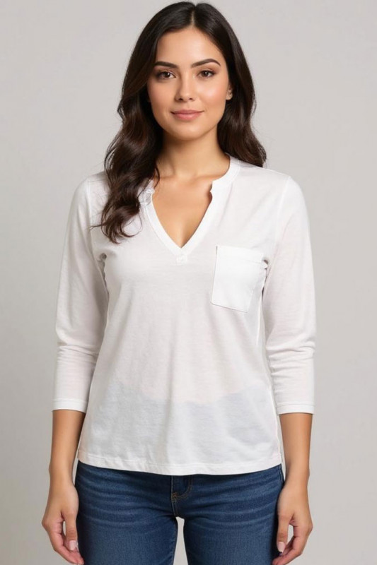 T-shirt Dalila col V banc femme