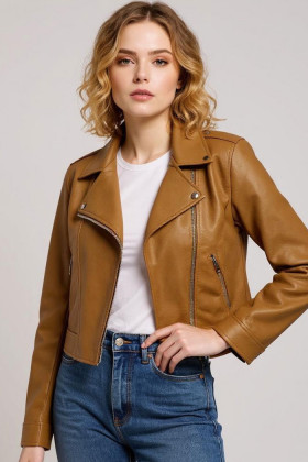 Veste Biker marron en simili cuir femme