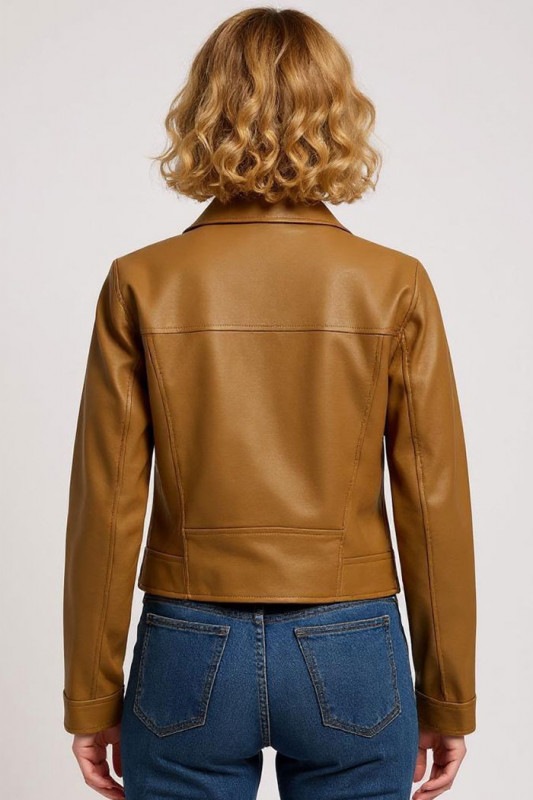 Veste Biker marron en simili cuir