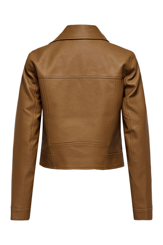 Veste Biker marron en simili cuir manches longues