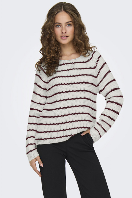 Pullover raglan Ellen à rayures lie de vin femme