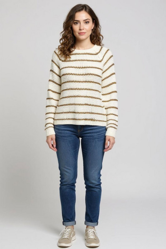 Pullover raglan Ellen à rayures kaki femme JDY